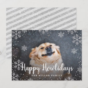 Invitation Happy Howlidays Silver Snowflakes Pet Photo