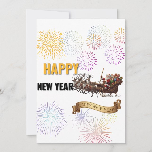 Invitation Happy New Year 2026 – Fireworks & Santa Sleigh Gre (Devant)
