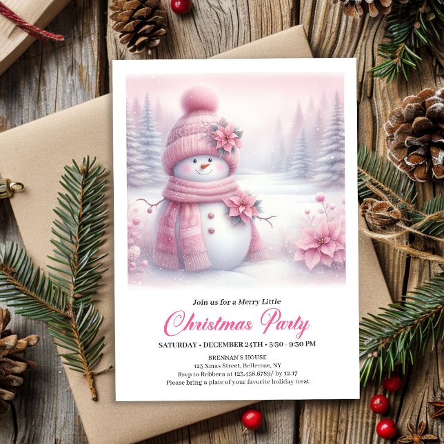 Invitation Happy Pink Coquette Snowman Editable Christmas  (Happy Pink Coquette Snowman Editable Christmas Invite File)