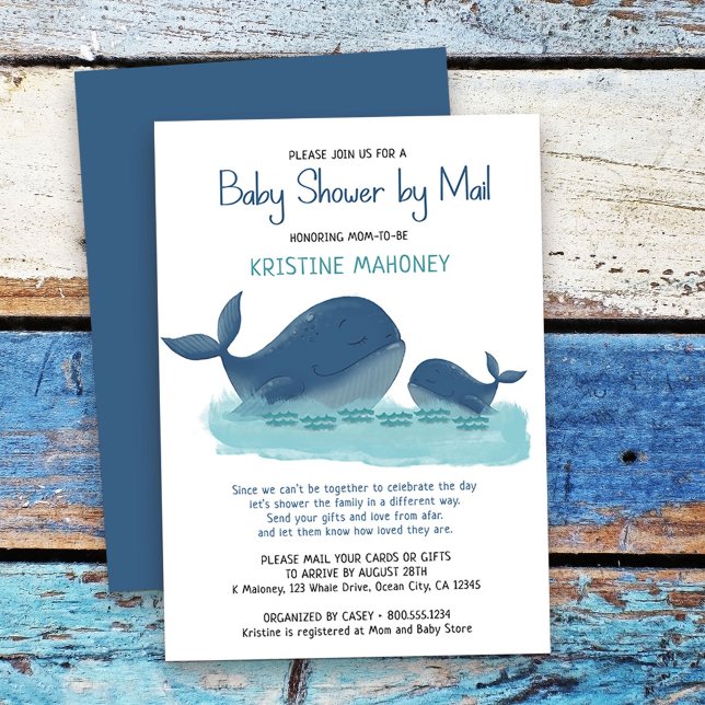 Invitation Happy Whale Watercolor Boy Baby shower par courrie (Baby Shower by Mail Invitation from my Happy Whale collection. Message if you need different items.)