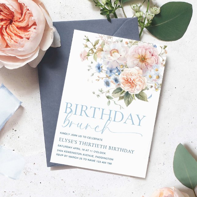 Invitation Hargrove Blue Floral Anniversaire Brunch (Créateur téléchargé)