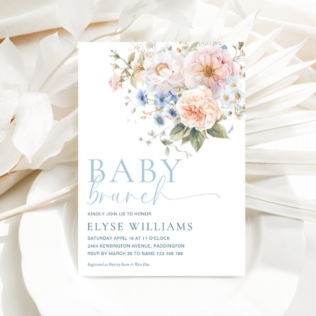 Invitation Hargrove Blue Floral Baby Brunch Baby shower (Créateur téléchargé)