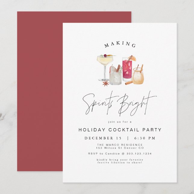 Invitation HARLOW Modern Holiday Cocktail de Noël (Devant / Derrière)