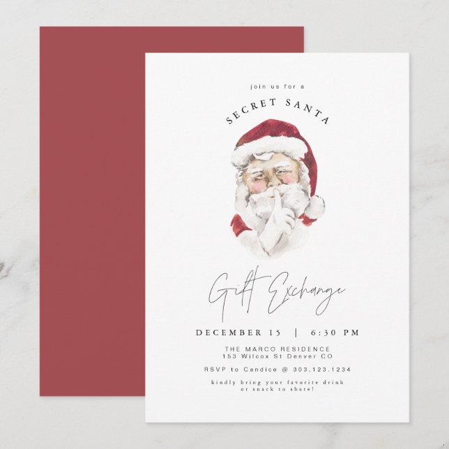 Invitation HARLOW Moderne Secret Père Noël échange de cadeaux (Devant / Derrière)