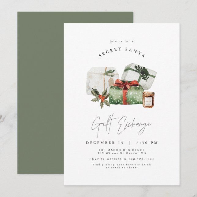 Invitation HARLOW Rustic Présente Secret Père Noël Cadeau Exc (Devant / Derrière)