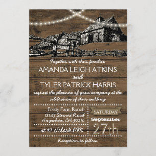 Invitation Harmonie Rustique String Lights Barn Wedding Invit