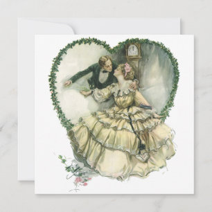 Invitation Harrison Fisher vintage, mariée et marié de Noël