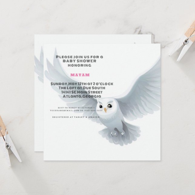 Invitation Harry Potter | Baby shower de la Chouette blanche (Devant/Arrière en situation)