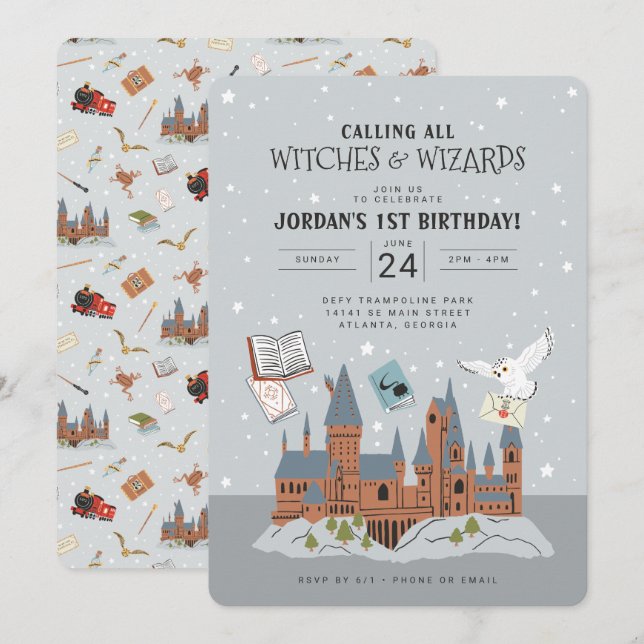 Invitation Harry Potter | Château de Hogwarts 1er anniversair (Devant / Derrière)