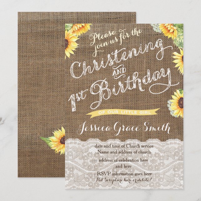 Invitation Harvest Christening et premier anniversaire pour f (Devant / Derrière)
