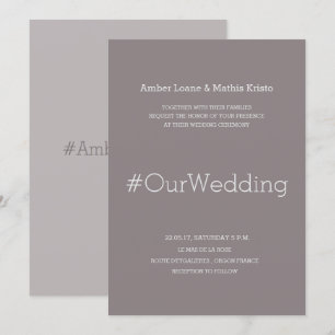 Invitation Hashtag chic moderne élégant lilac gris mariage