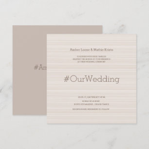 Invitation Hashtag moderne élégant ivoire taupes rayures mari