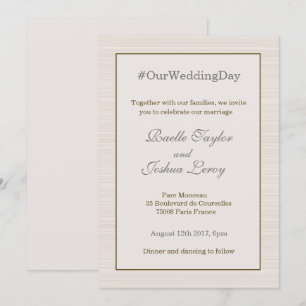 Invitation Hashtag personnalisation or gris rayures mariage