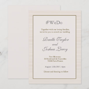 Invitation Hashtag personnalisation or gris rayures mariage