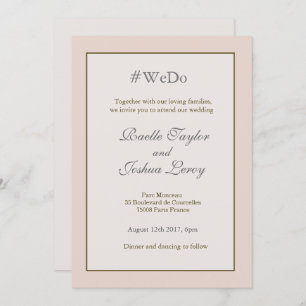 Invitation Hashtag personnalisées mariage gris or pêche blush