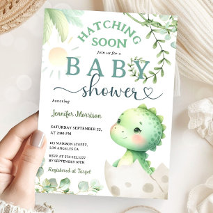Invitation Hatching Bientôt Dinosaur Baby shower Dino Vert