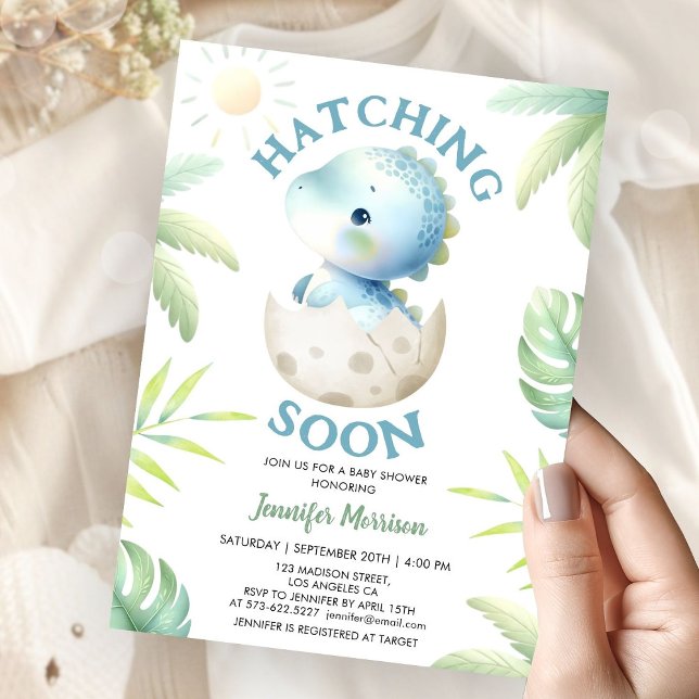 Invitation Hatching Soon Boy Dinosaur Baby Shower (Créateur téléchargé)