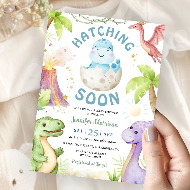 Invitation Hatching Soon Boy Dinosaur Baby Shower (Créateur téléchargé)