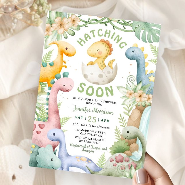Invitation Hatching Soon Dino Baby Shower Gender Neutral (Créateur téléchargé)