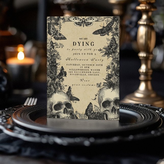 Invitation Hauné Elegance Skull and Moth Gothic Party (Créateur téléchargé)