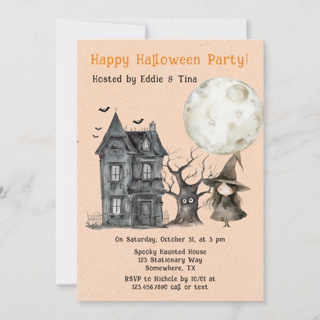 Invitation Hauné House Witch Éffrayant Halloween Party (Devant)