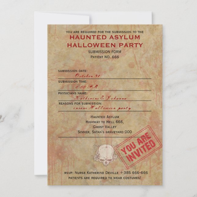 Invitation Hauned Asylum Halloween Party (Devant)