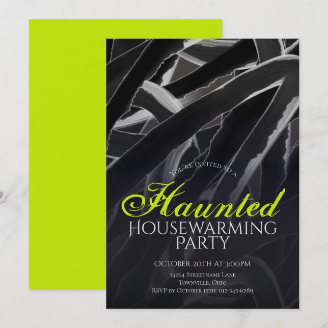 Invitation Hauned House Grey Green Halloween Party (Devant / Derrière)