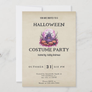 Invitation Haunted Castle Pleine lune chauves-souris Vintage