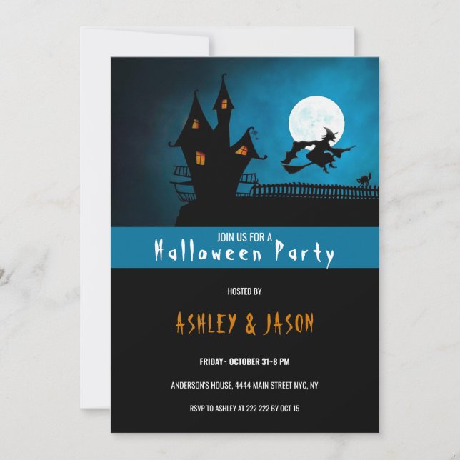 Invitation Haunted Halloween maison et sorcière (Devant)