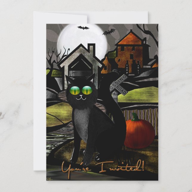 Invitation Haunted Hills Folk Art HALLOWEEN (Devant)