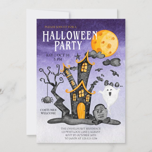 Invitation Haunted House Éffrayant Indigo Sky Halloween Party (Devant)