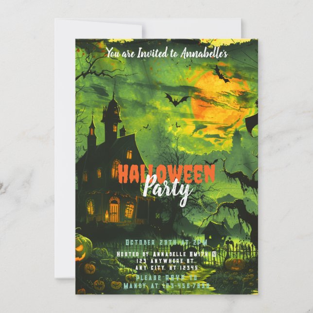 Invitation Haunted House Pleine lune Citrouilles Halloween Pa (Devant)