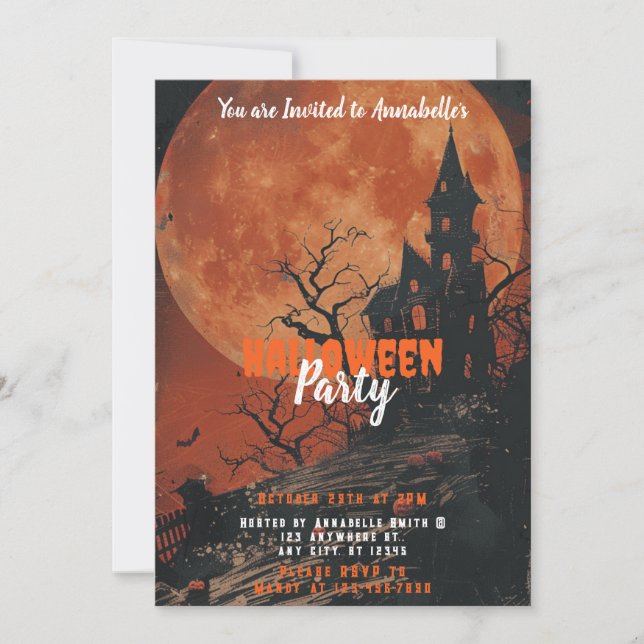 Invitation Haunted House Pleine lune Citrouilles Halloween Pa (Devant)