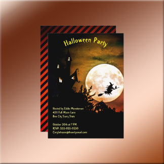Invitation Haunted House Pleine lune sorcière fête d'Hallowee