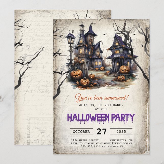 Invitation Haunted Maisons Éffrayant Halloween Party (Devant / Derrière)