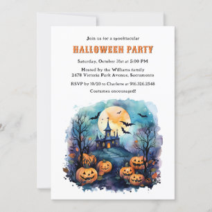 Invitation Haunted Mansion Moon Bats Citrouille Halloween Par