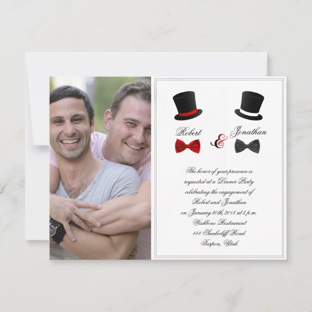 Invitation Haut chapeaux et Cravates  Gay Mariage Fiançailles (Devant)