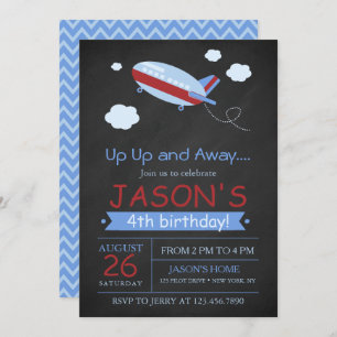 Invitation Haut et loin mignon avion chalkboard anniversaire