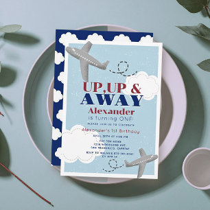 Invitation Haut Haut & Loin Avions Nuage Bleu Garçon 1er Anni