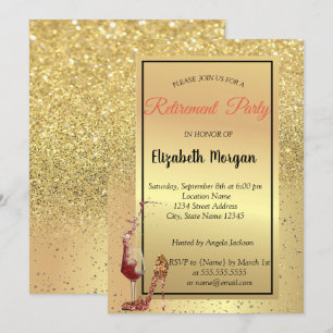Invitation Haut talon, Verre, Rouge, Parties scintillant d'or