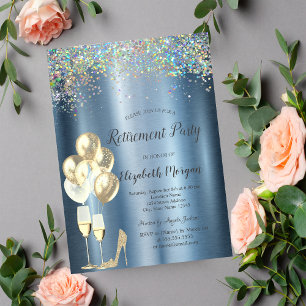 Invitation Haut talons, Coloré Confetti Blue Retraite