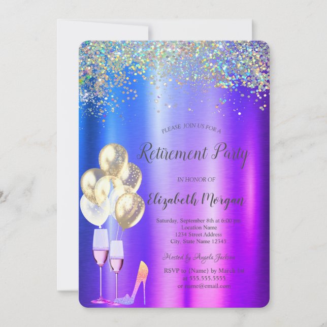 Invitation Haut talons, Confetti Coloré Purple Retraite (Devant)