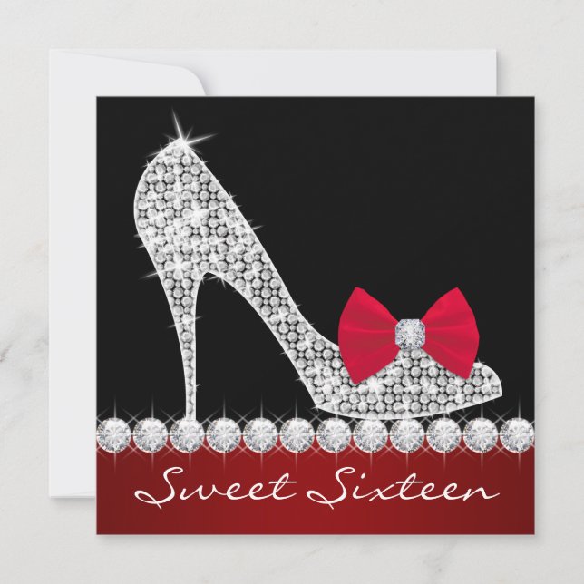 Invitation Haut talons Rouge noir Sweet sixteen fête d'annive (Devant)