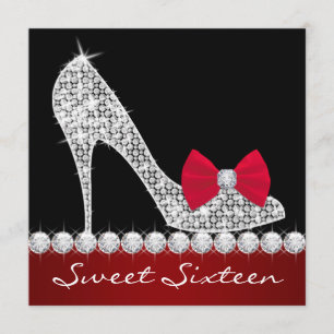 Invitation Haut talons Rouge noir Sweet sixteen fête d'annive