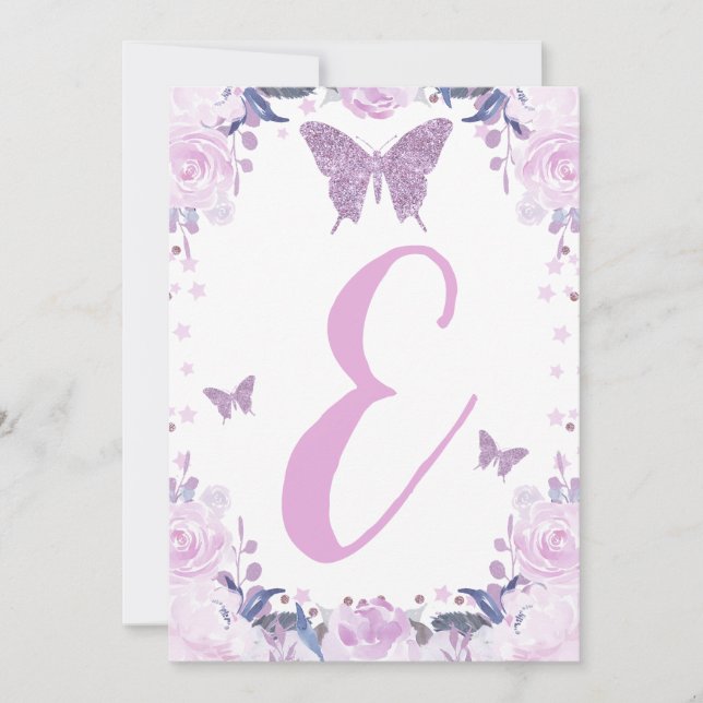 Invitation Haute Chaise Papillon 1er Anniversaire Lettre 3e (Devant)
