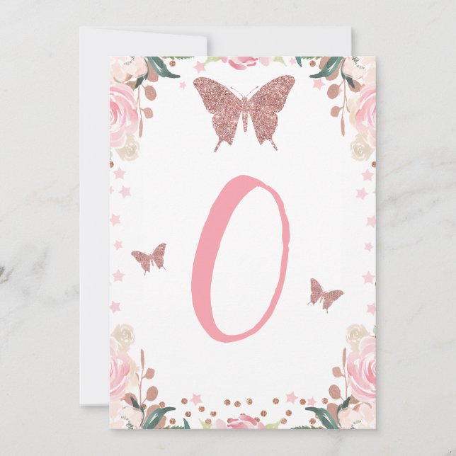 Invitation Haute Chaise Papillon rose 1er Anniversaire Lettre (Devant)