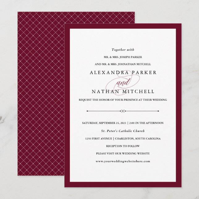 Invitation Haute Couture | Mariage Marsala (Devant / Derrière)