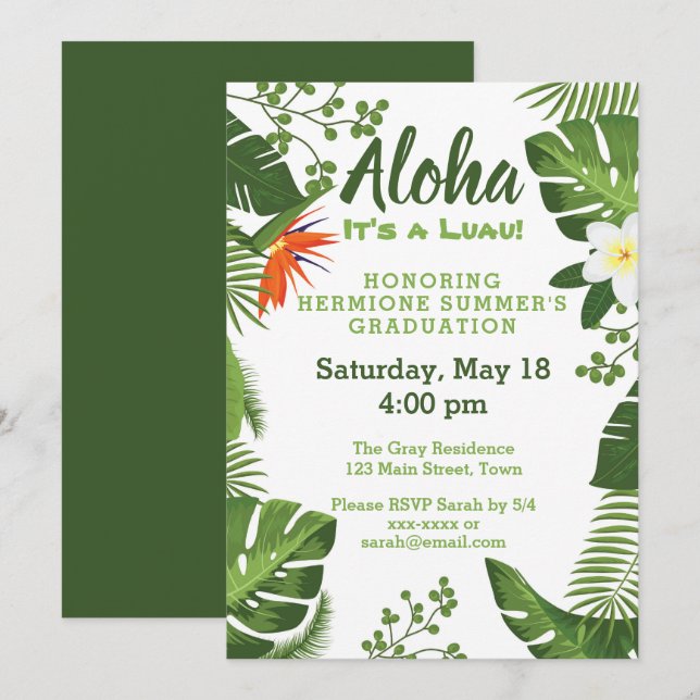 Invitation hawaïen tropical de fête de remise des (Devant / Derrière)