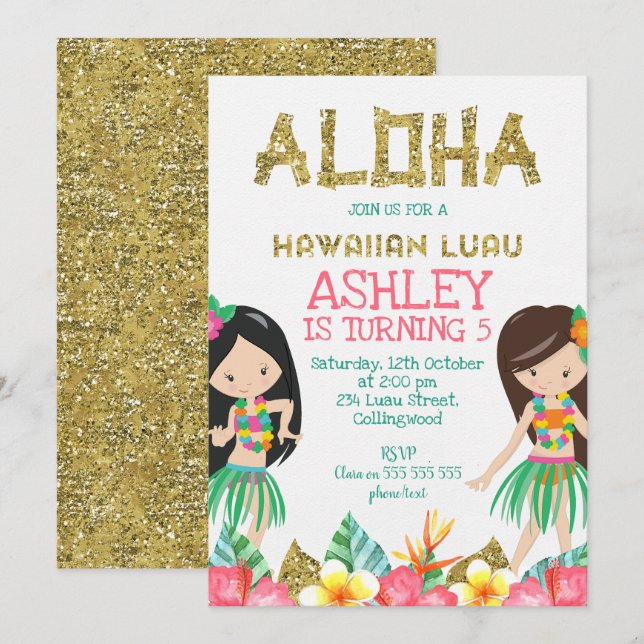 Invitation hawaïenne d'anniversaire de Luau de (Devant / Derrière)