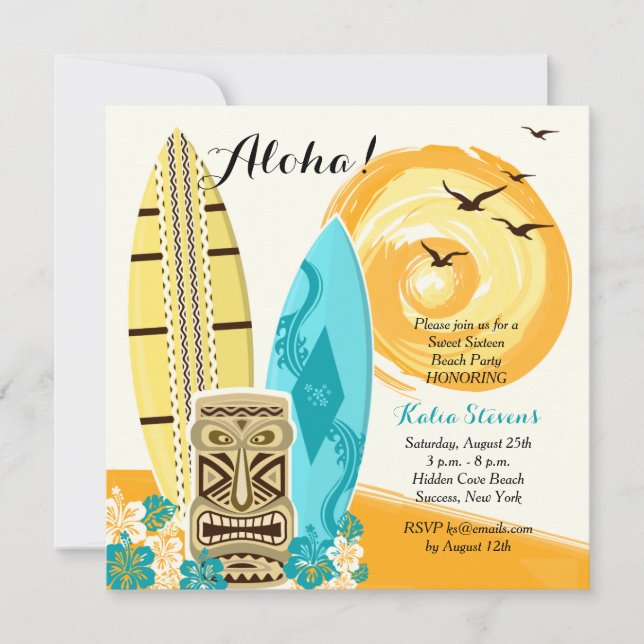 Invitation hawaïenne de planches de surf de Luau (Devant)